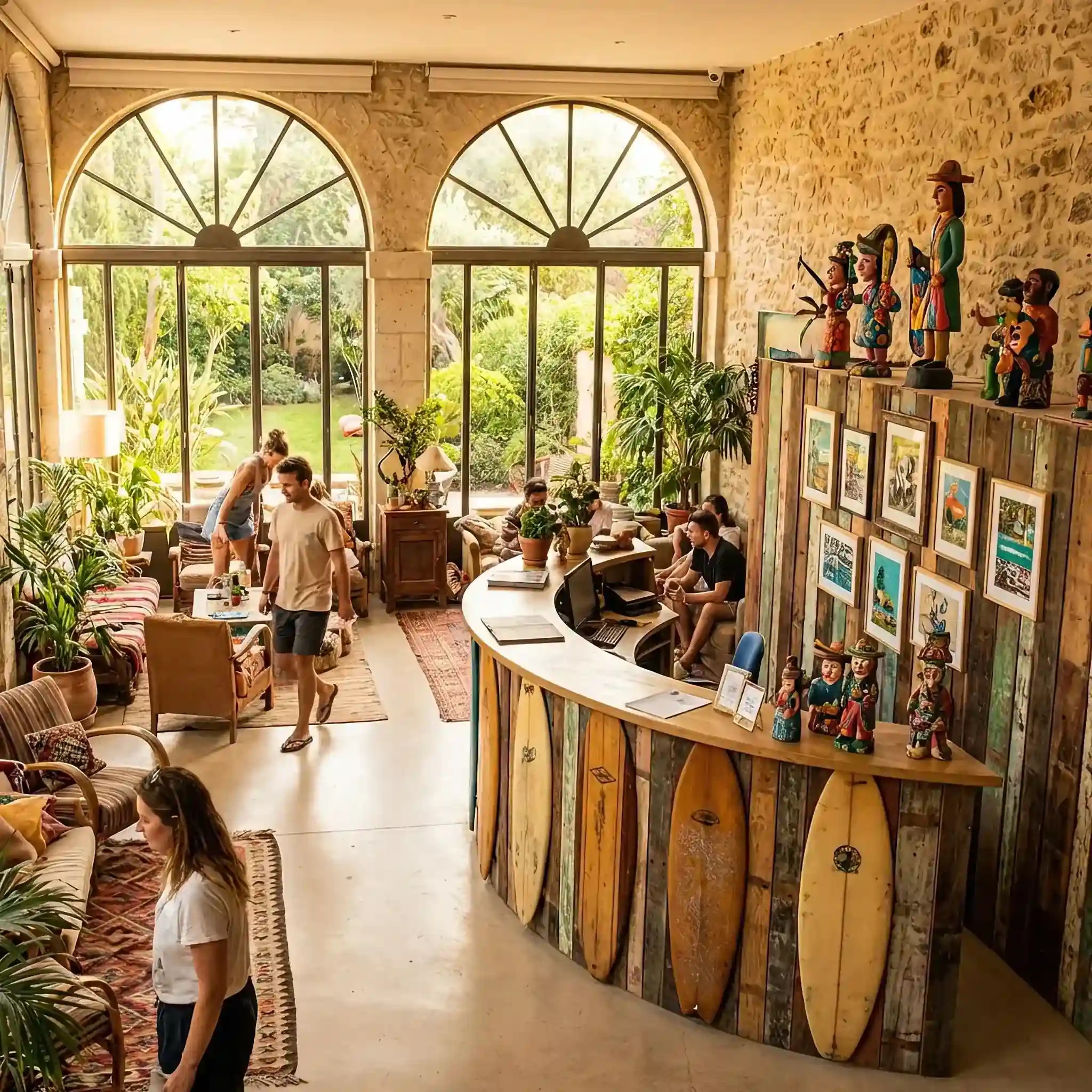 Архитектура и дизайн: Угловой светодиодный экран за стойкой приемная, на котором 'парит' объемная 3D-волна