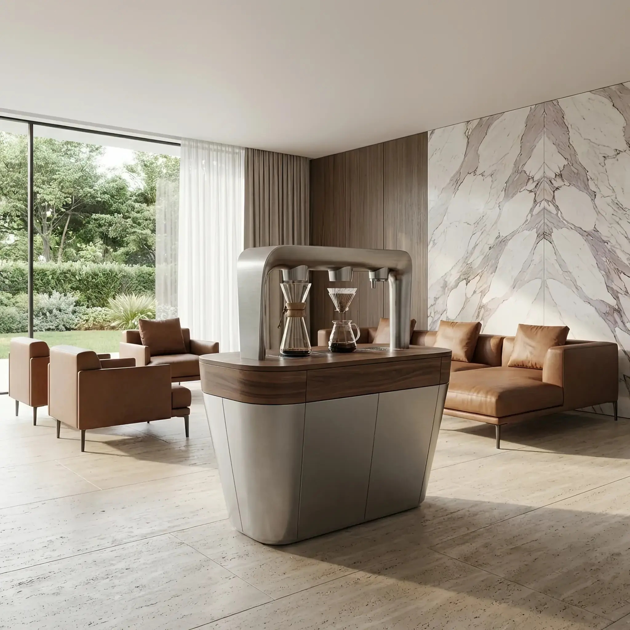 Архитектура и дизайн: Освещение в вестибюль плавно меняет оттенок и интенсивность, подстраиваясь под уровень стресса и когнитивную нагрузку гостя