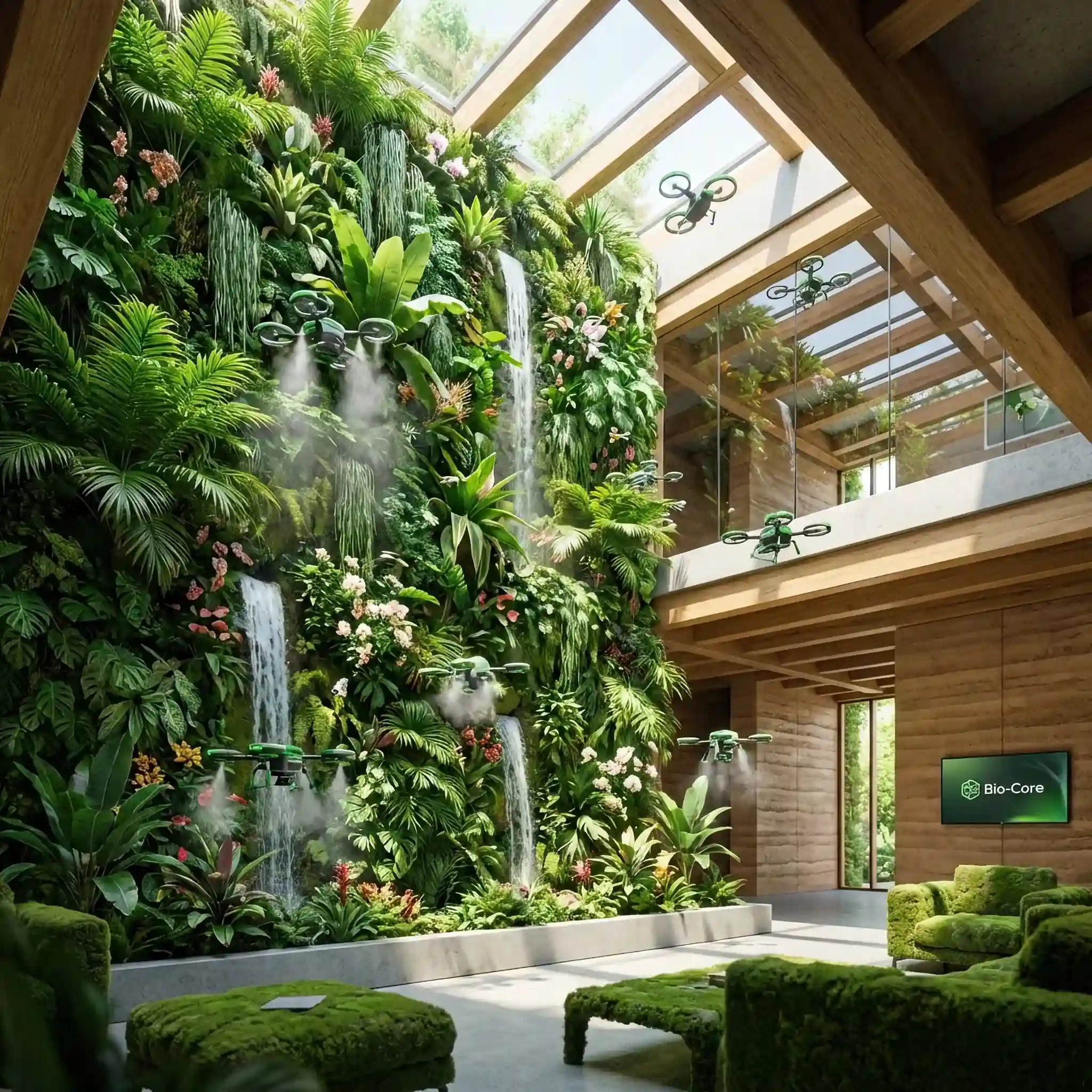 Архитектура и дизайн: Рой дронов для поддержки биосферы заботится о вертикальных садах в вестибюль Reception Space