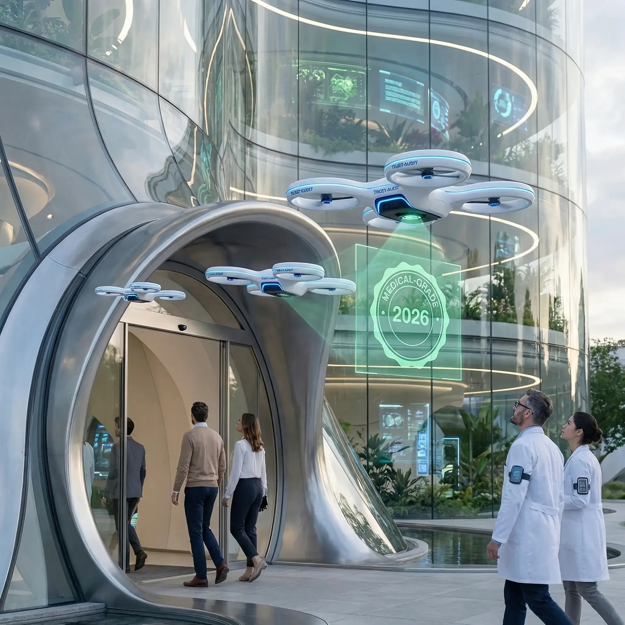 Архитектура и дизайн: Дрон-аудитор Trust-Audit прецизионно верифицирует чистоту воздуха, создавая блокчейн-сертификат отсутствия патогенов в реальном времени