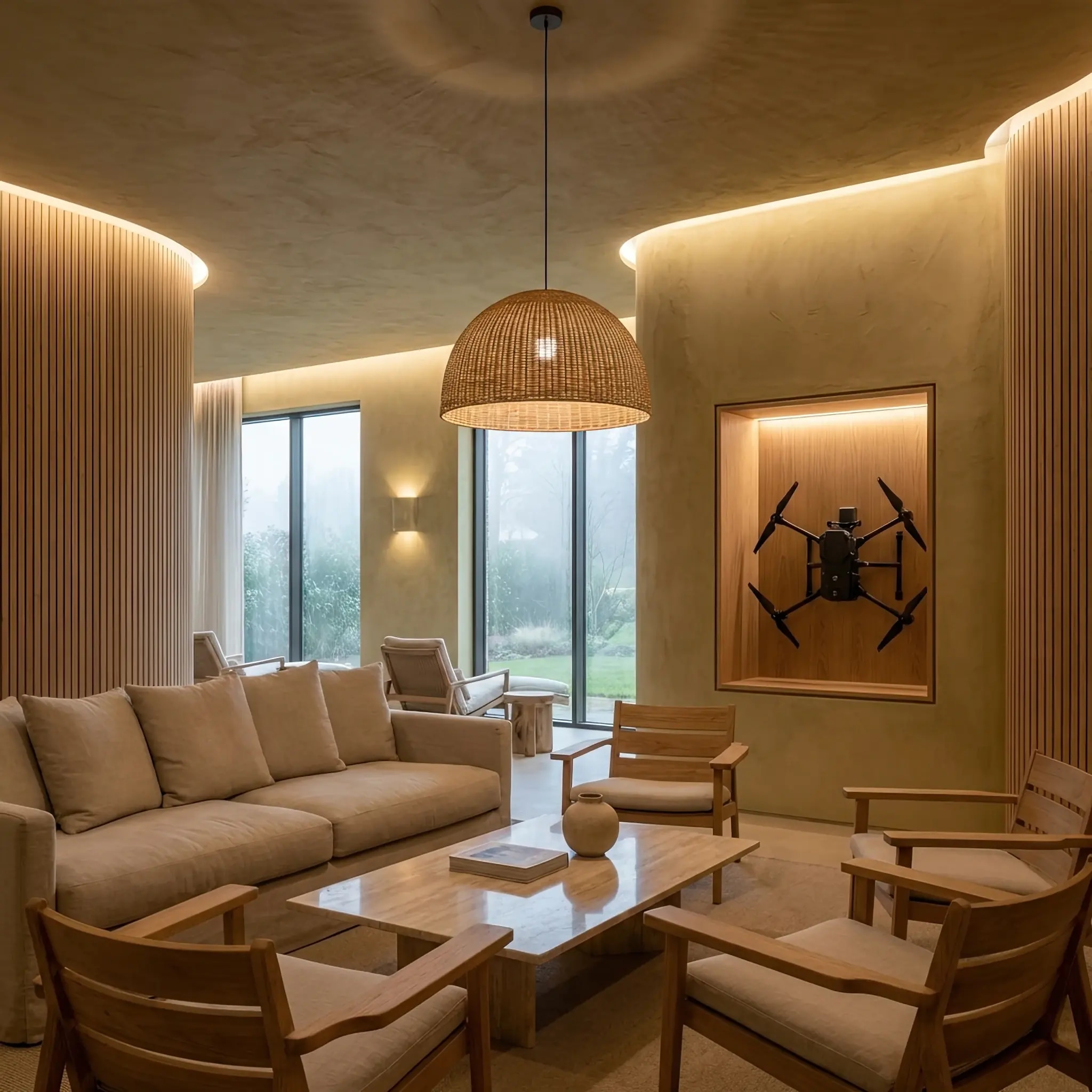 Архитектура и дизайн: Дрон-ольфактор нейтрализует лишние ароматы в зоне фуд-корта вестибюль, заменяя их на свежесть утреннего леса