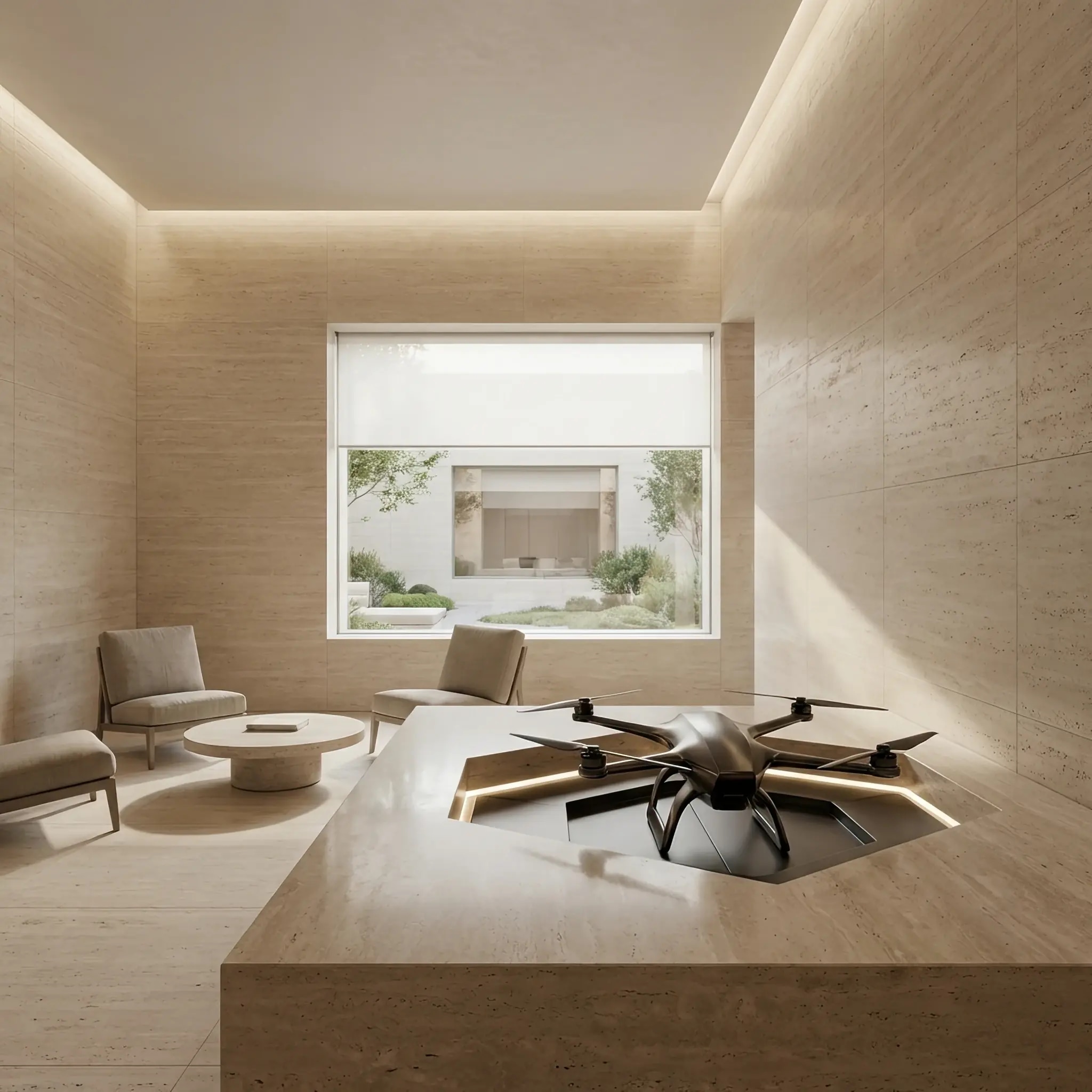 Архитектура и дизайн: Дроны-эквилибриумы выравнивают тепловой баланс в зоне панорамного остекления атриума вестибюль