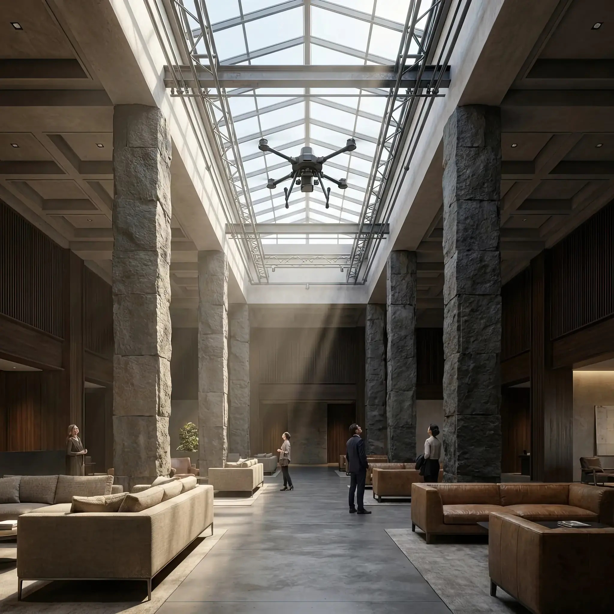 Архитектура и дизайн: Дрон-сканер создает цифровую копию атмосферы вестибюль, подсвечивая зоны с идеальным балансом кислорода и влажности