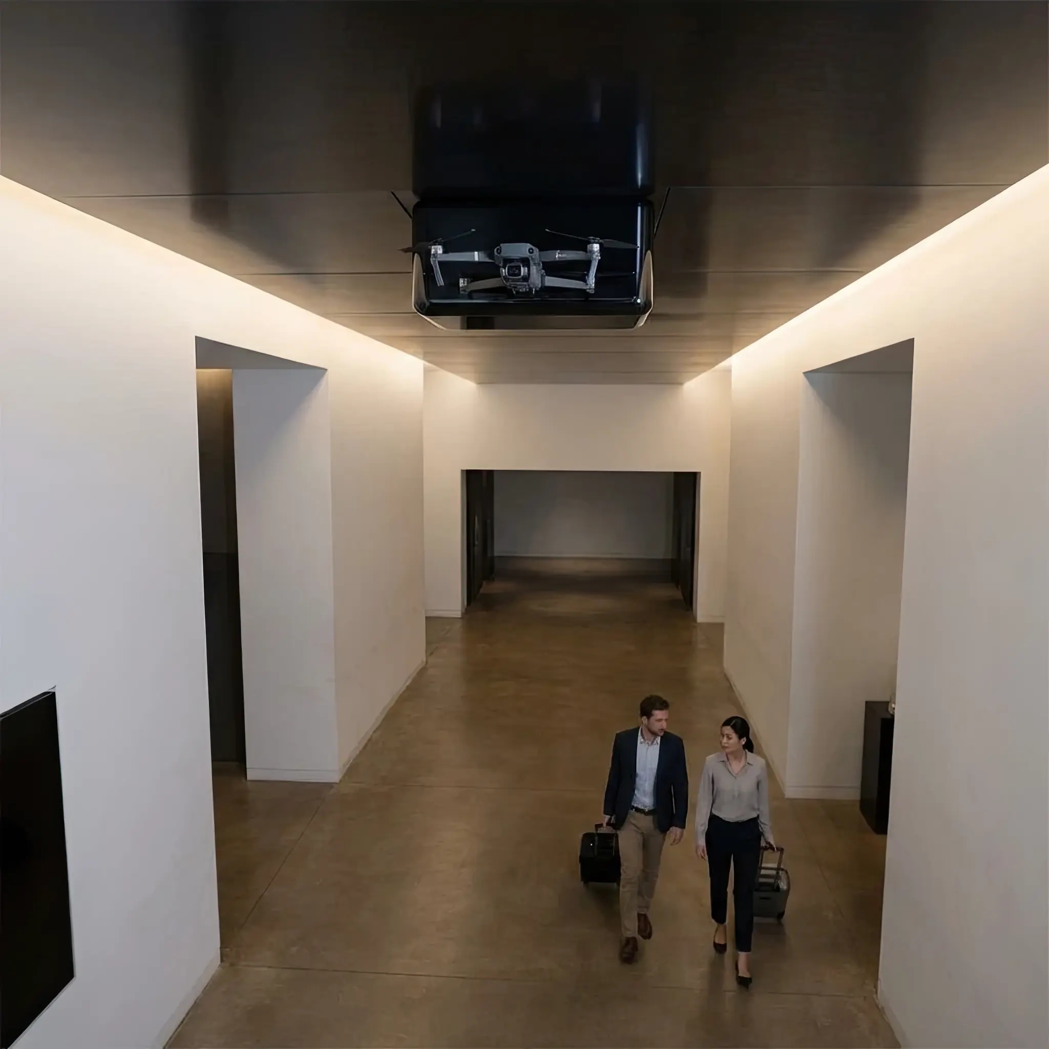 Архитектура и дизайн: Дрон-санитайзер выпускает поток холодной плазмы, мгновенно уничтожая бактерии в зоне высокой проходимости вестибюль