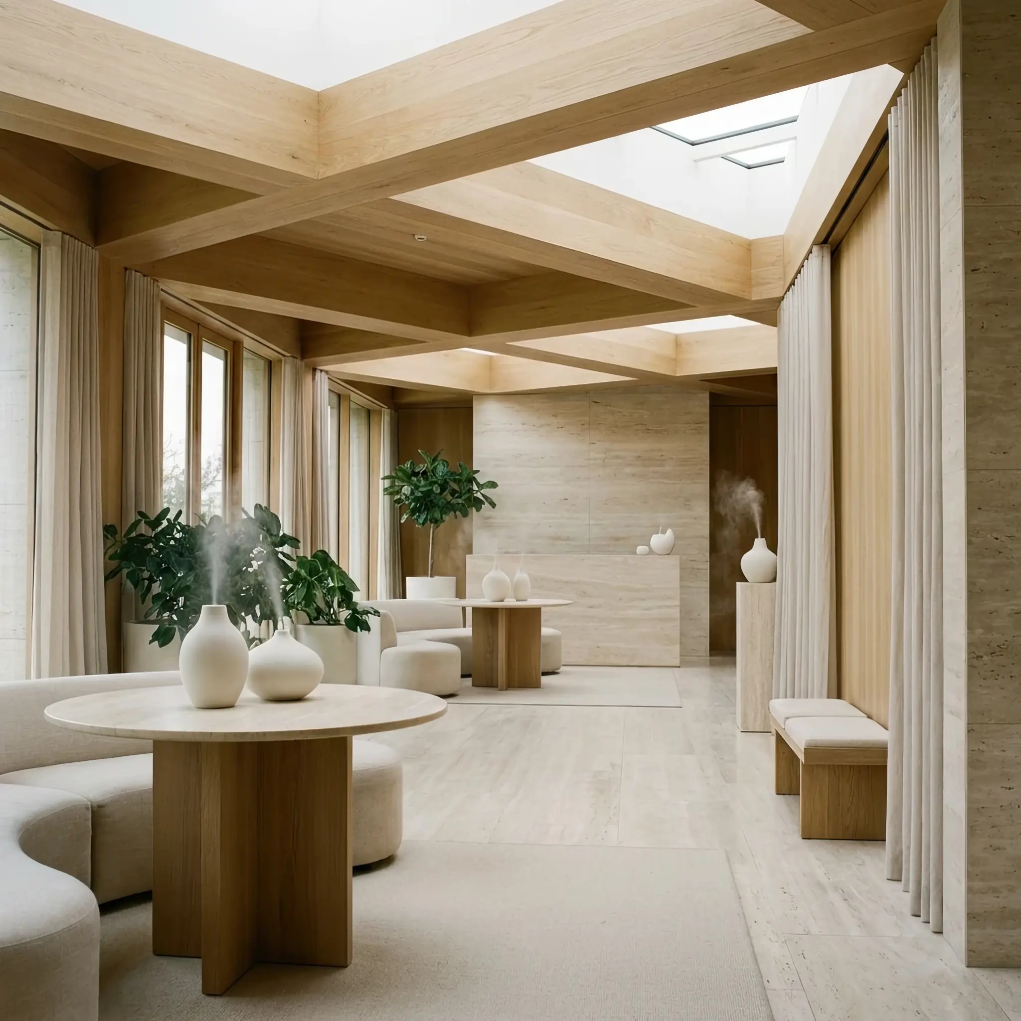 Архитектура и дизайн: Дрон-вдохновитель создает тончайший ольфакторный шлейф 'утреннего храма' в зоне медитации вестибюль