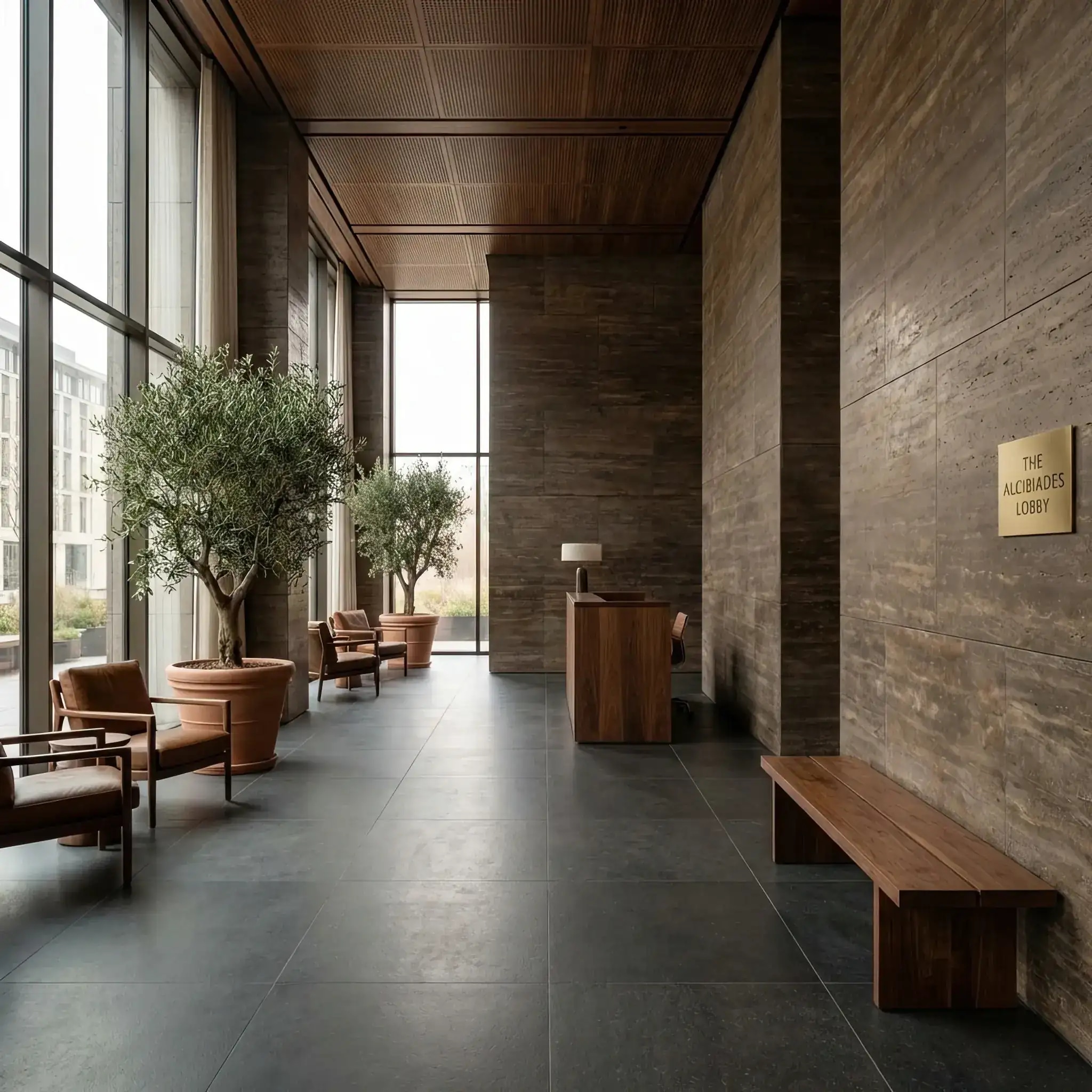 Архитектура и дизайн: Крупный план стыка натурального камня и нано-ламината, демонстрирующий идеальную поверхность