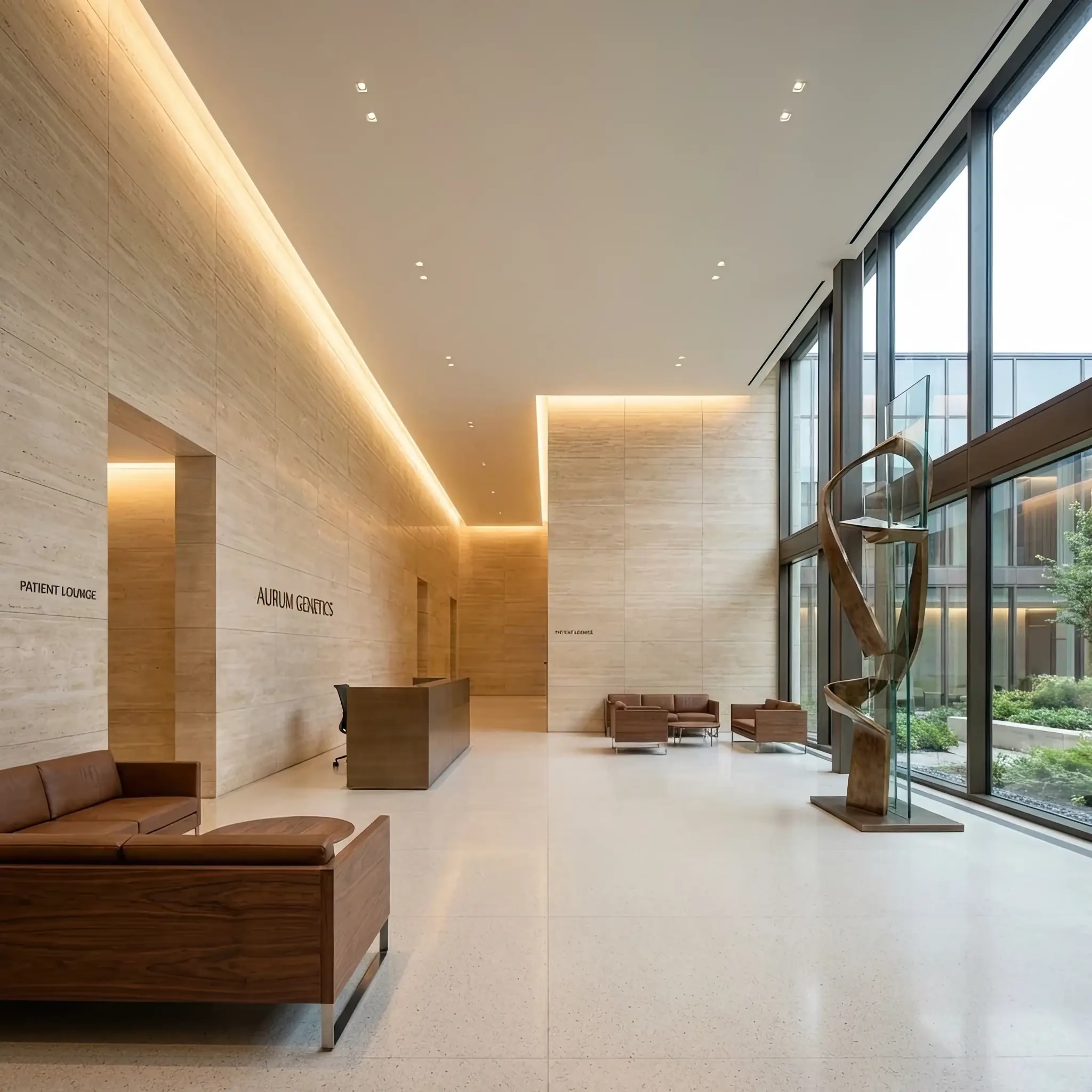 Архитектура и дизайн: Футуристичный белый холл с винтовой лестницей в форме ДНК и биоморфной стойкой приемная