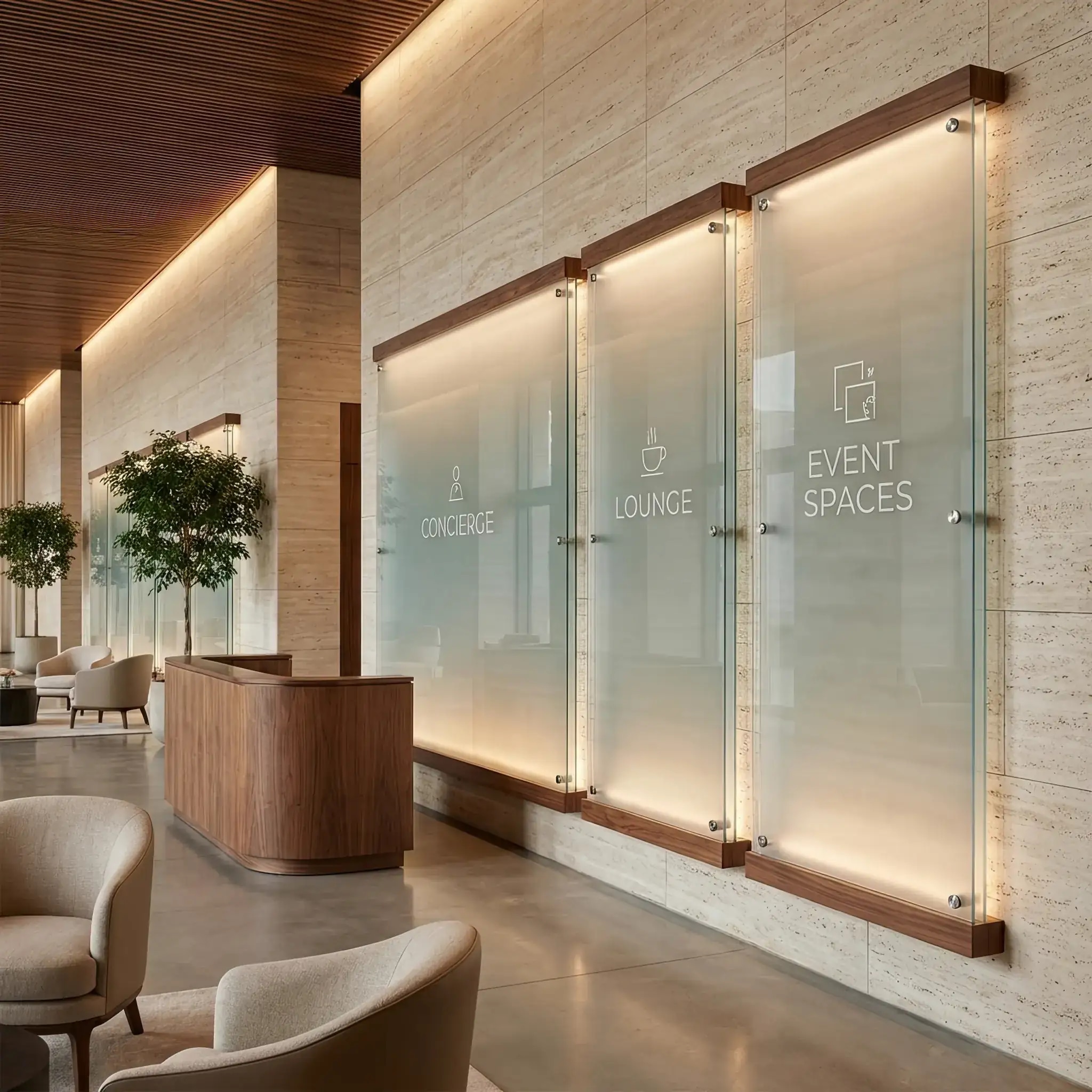 Архитектура и дизайн: Стойка приемная с элементами матового стекла, многослойностью и мягкой неоновой подсветкой в стиле глассморфизма