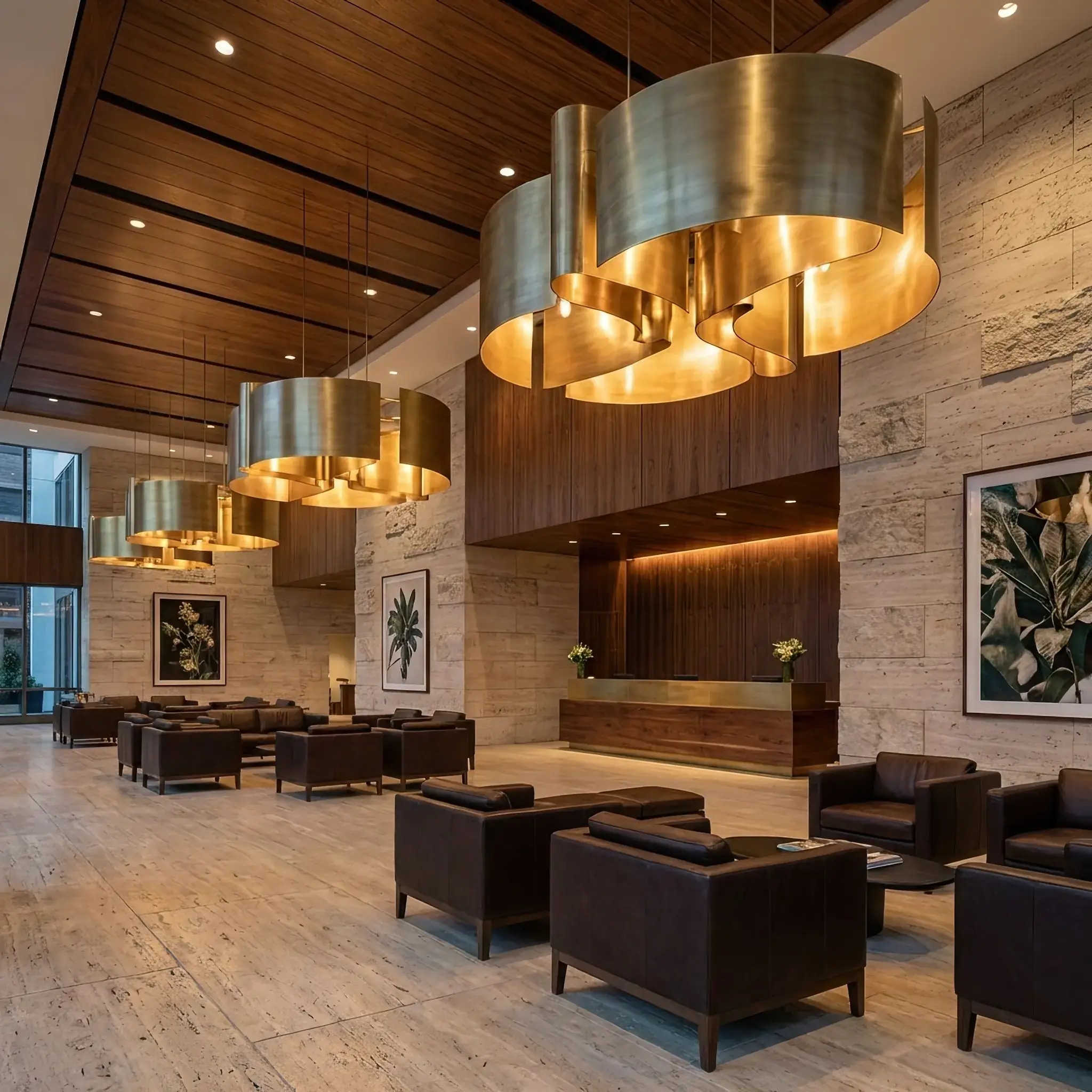 Архитектура и дизайн: Парящий в воздухе световой объект над стойкой приемная, удерживаемый магнитным полем