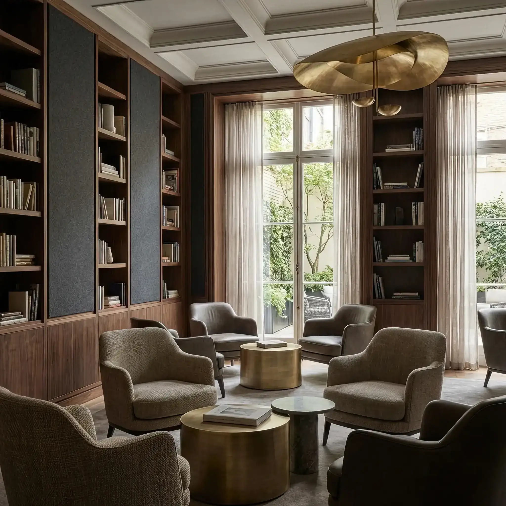 Архитектура и дизайн: Оформление стеновые панели в вестибюль, которые имеют сложную пористую структуру, эффективно поглощающую шум и создающую атмосферу спокойствия