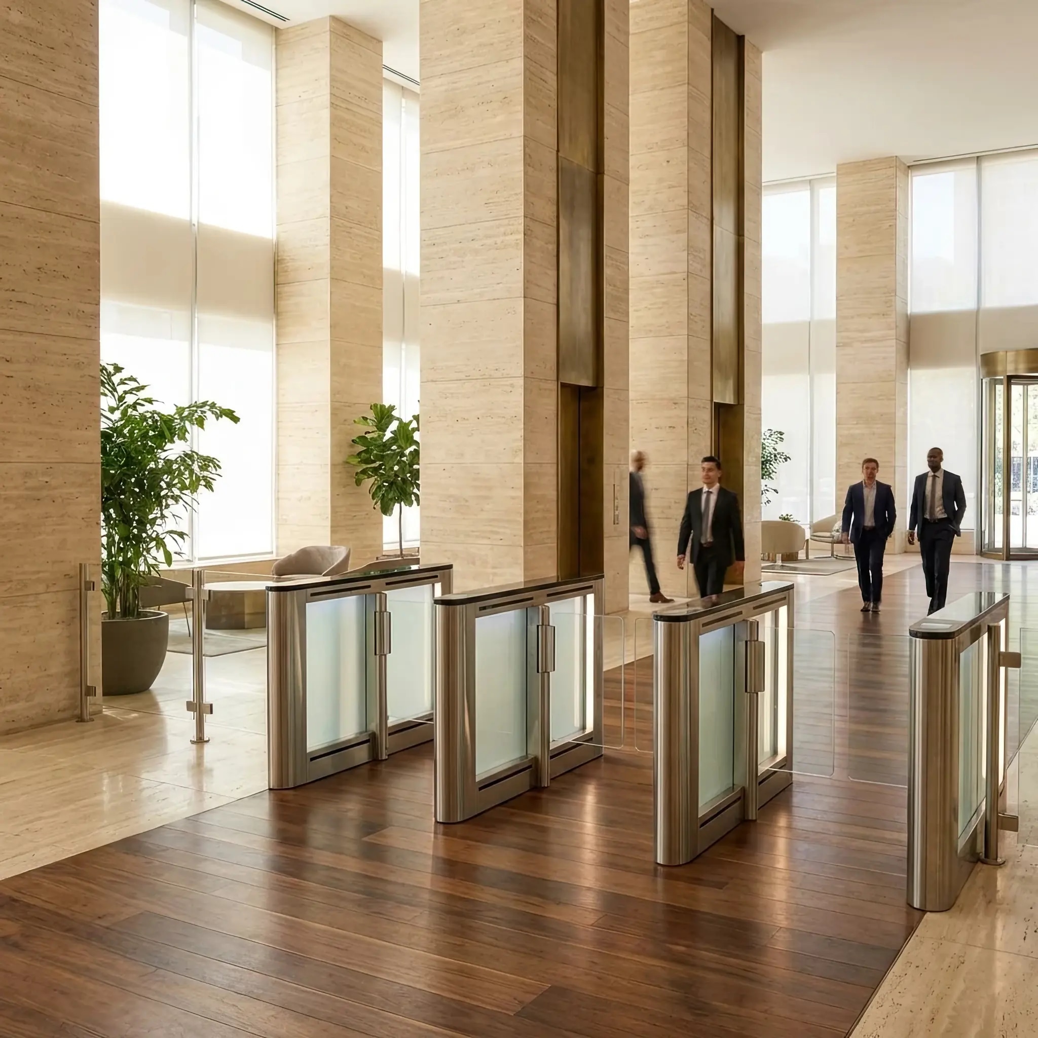 Архитектура и дизайн: Гости проходят через просторную арку вестибюль, не замедляя шага, в то время как скрытая система мгновенно узнает каждого и открывает доступ