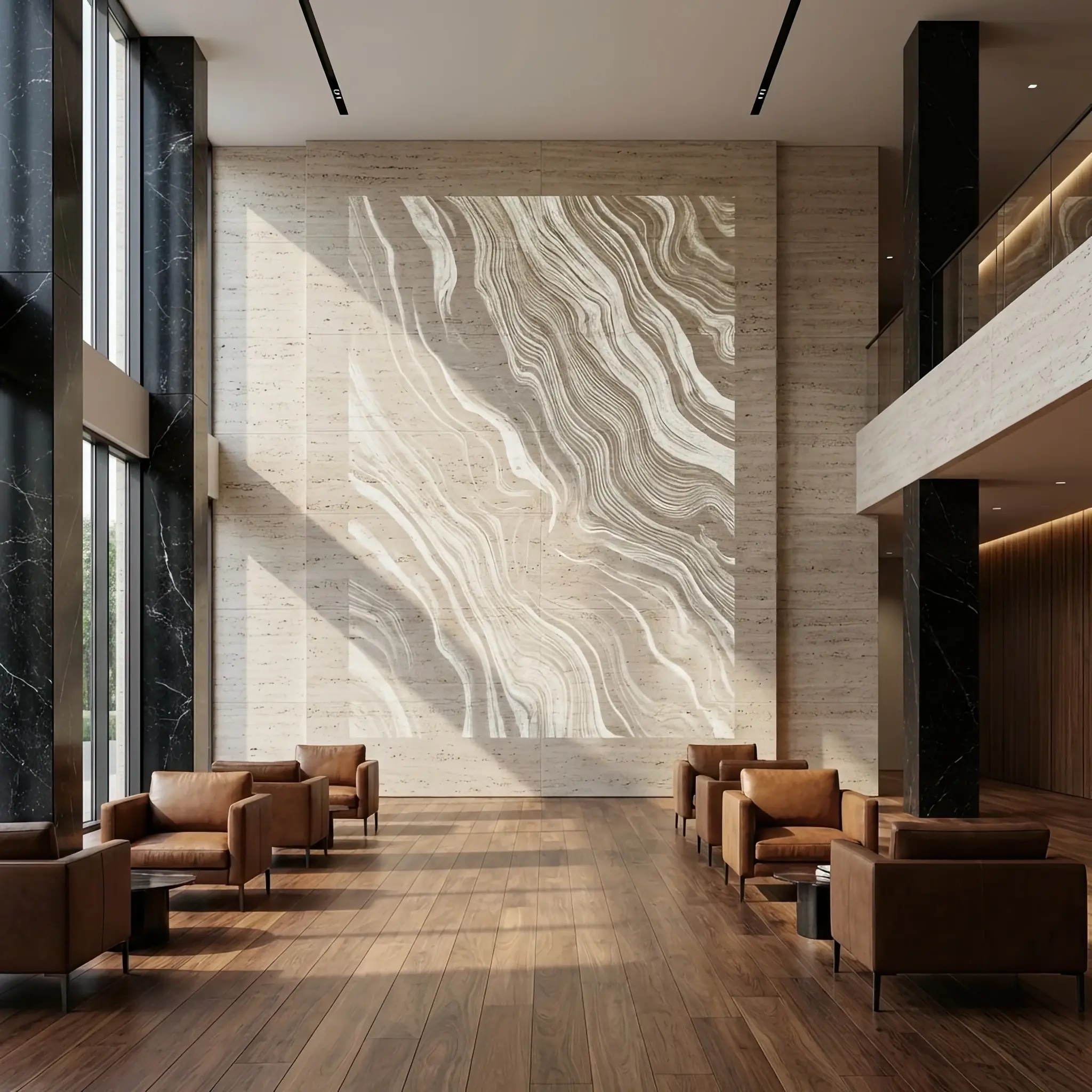 Архитектура и дизайн: Посреди вестибюль зависла сияющая голограмма всего небоскреба, на которой в реальном времени видны потоки энергии, воды и перемещения лифтов