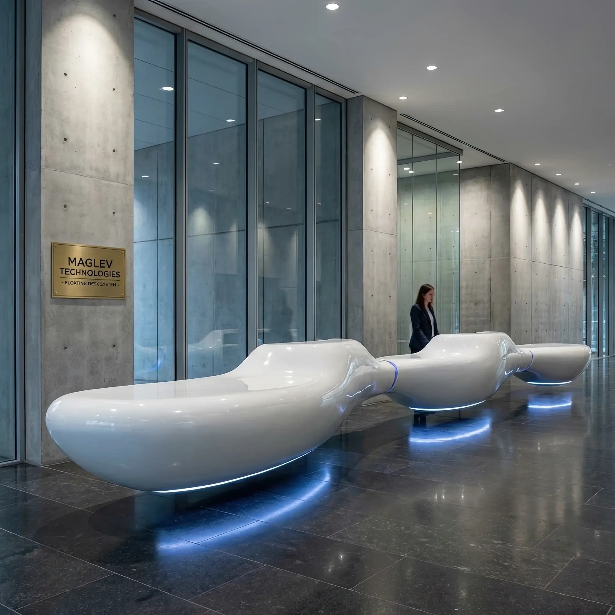 Архитектура и дизайн: Секции столешницы приемная, парящие в воздухе над основанием благодаря технологии MagLev