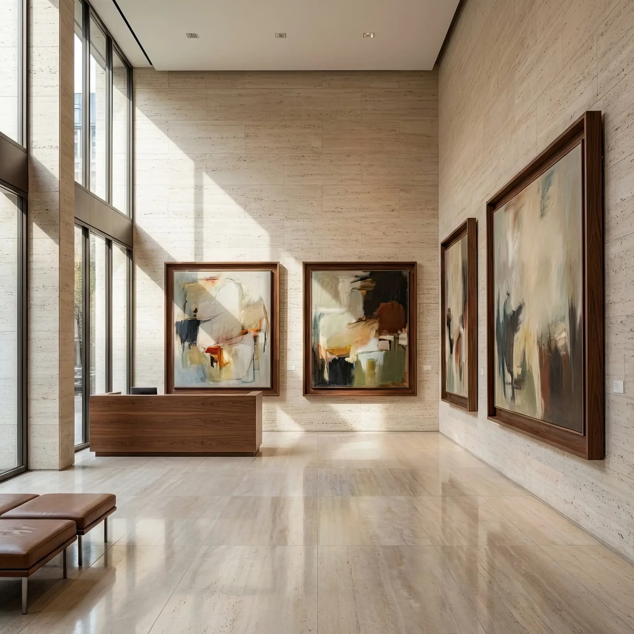 Архитектура и дизайн: Реставратор наносит прозрачный регенеративный слой на масштабное полотно в атриуме вестибюль