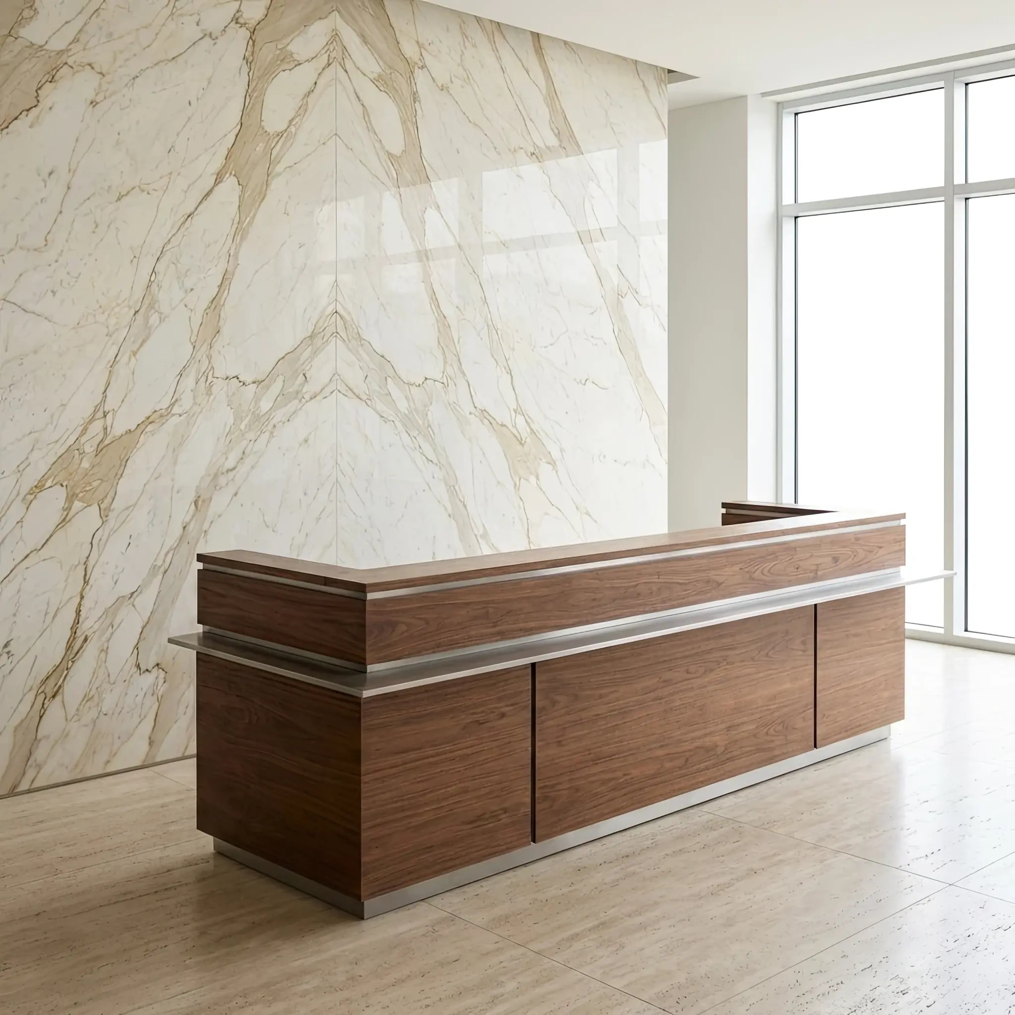 Архитектура и дизайн: Поверхность стойки приемная вестибюль идеально гладкая: царапины от багажа и документов затягиваются сами собой