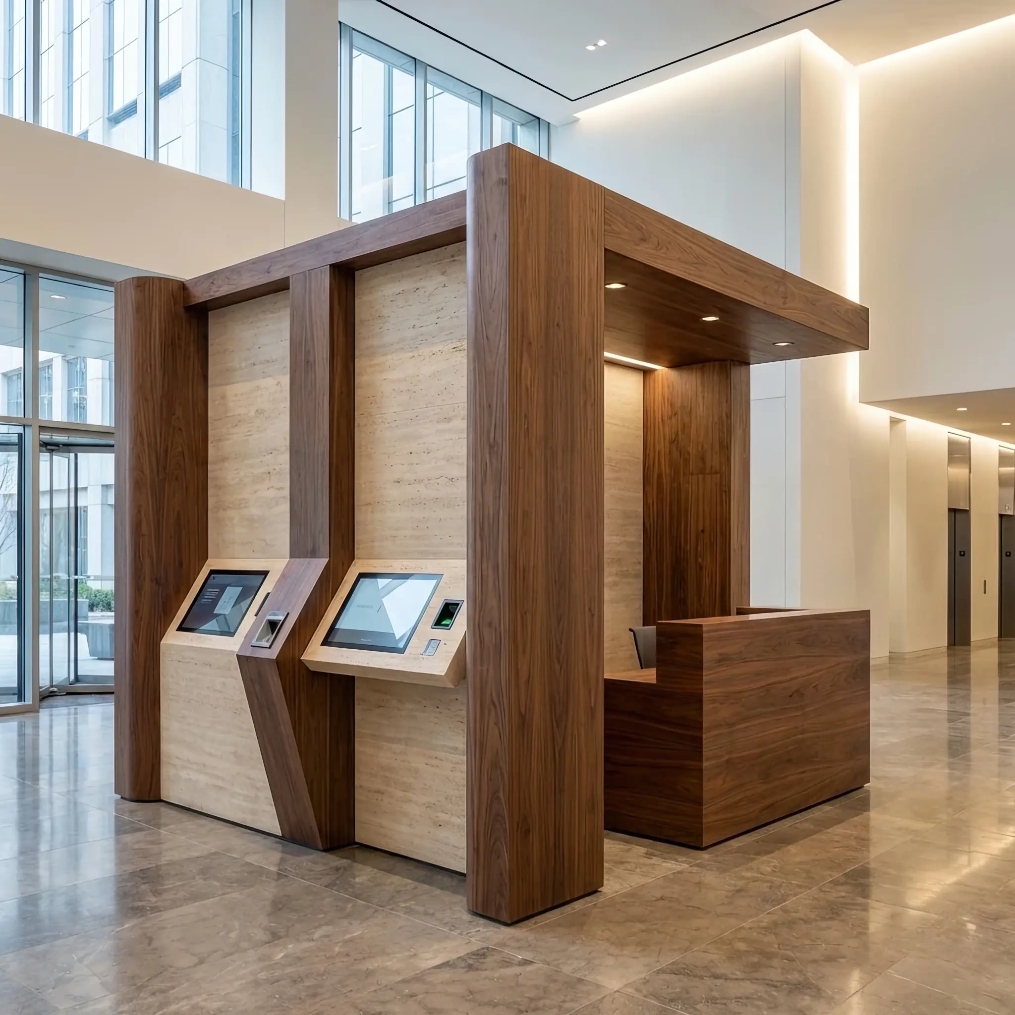 Архитектура и дизайн: Сотрудник охраны взаимодействует с терминалом контроля доступа: нано-покрытие защищает корпус от царапин спецсредствами и износа