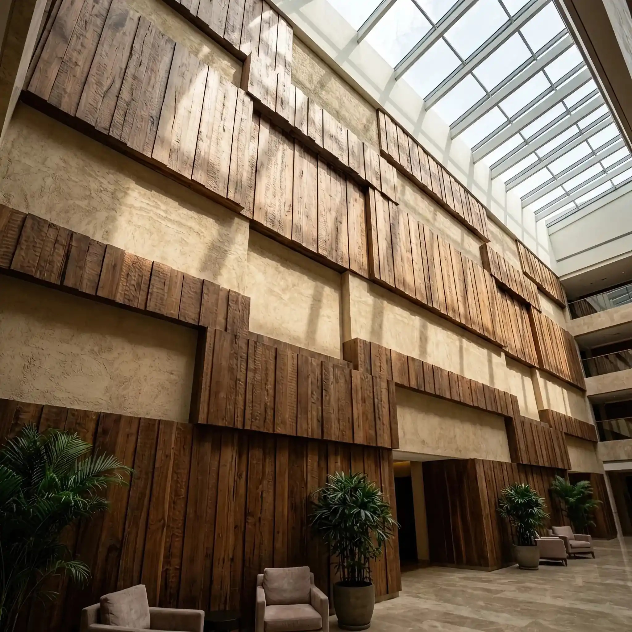 Архитектура и дизайн: Гость касается цифровой арт-стены, которая реагирует вибрацией, звуком и тонким ароматом леса