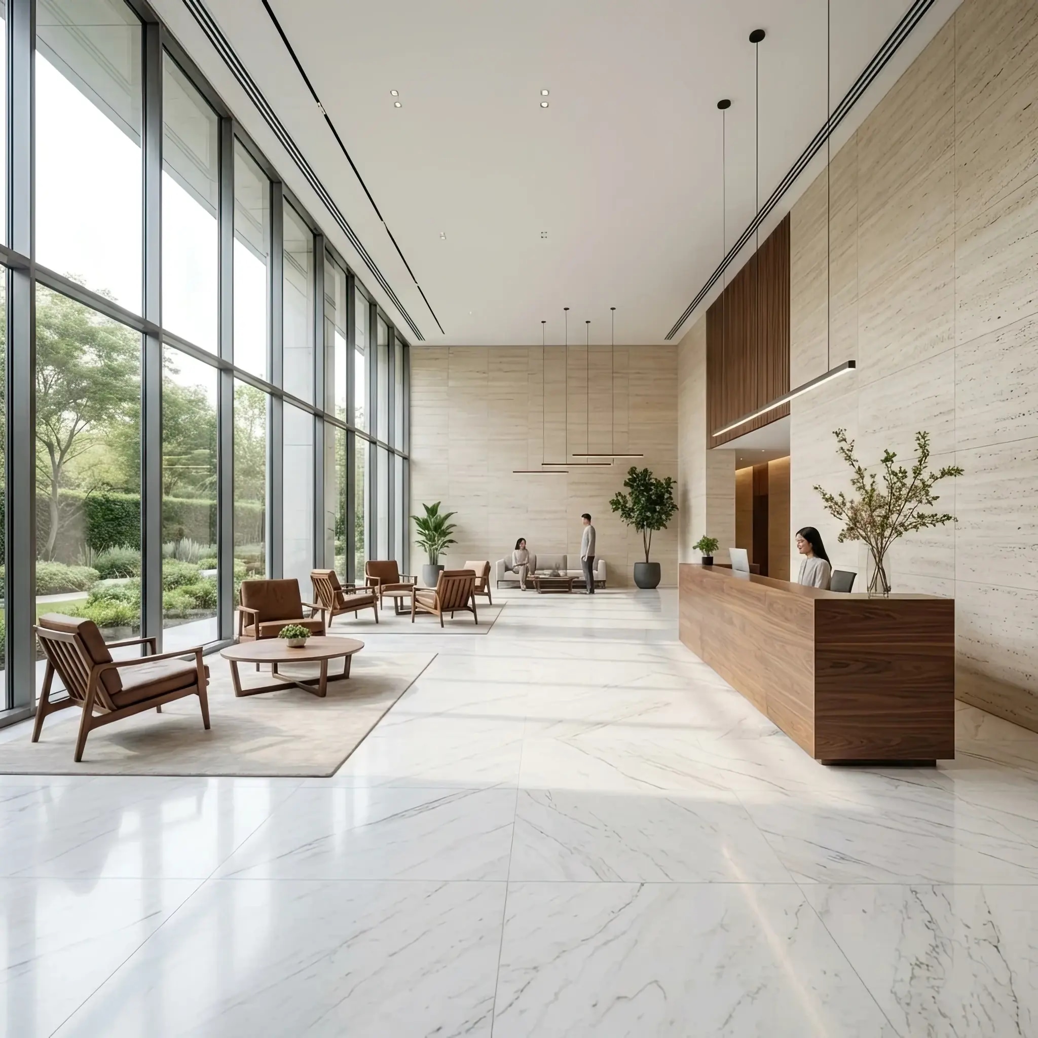 Архитектура и дизайн: Поток людей проходит через эстетичную входную группу вестибюль, где невидимые датчики мгновенно анализируют ключевые показатели здоровья