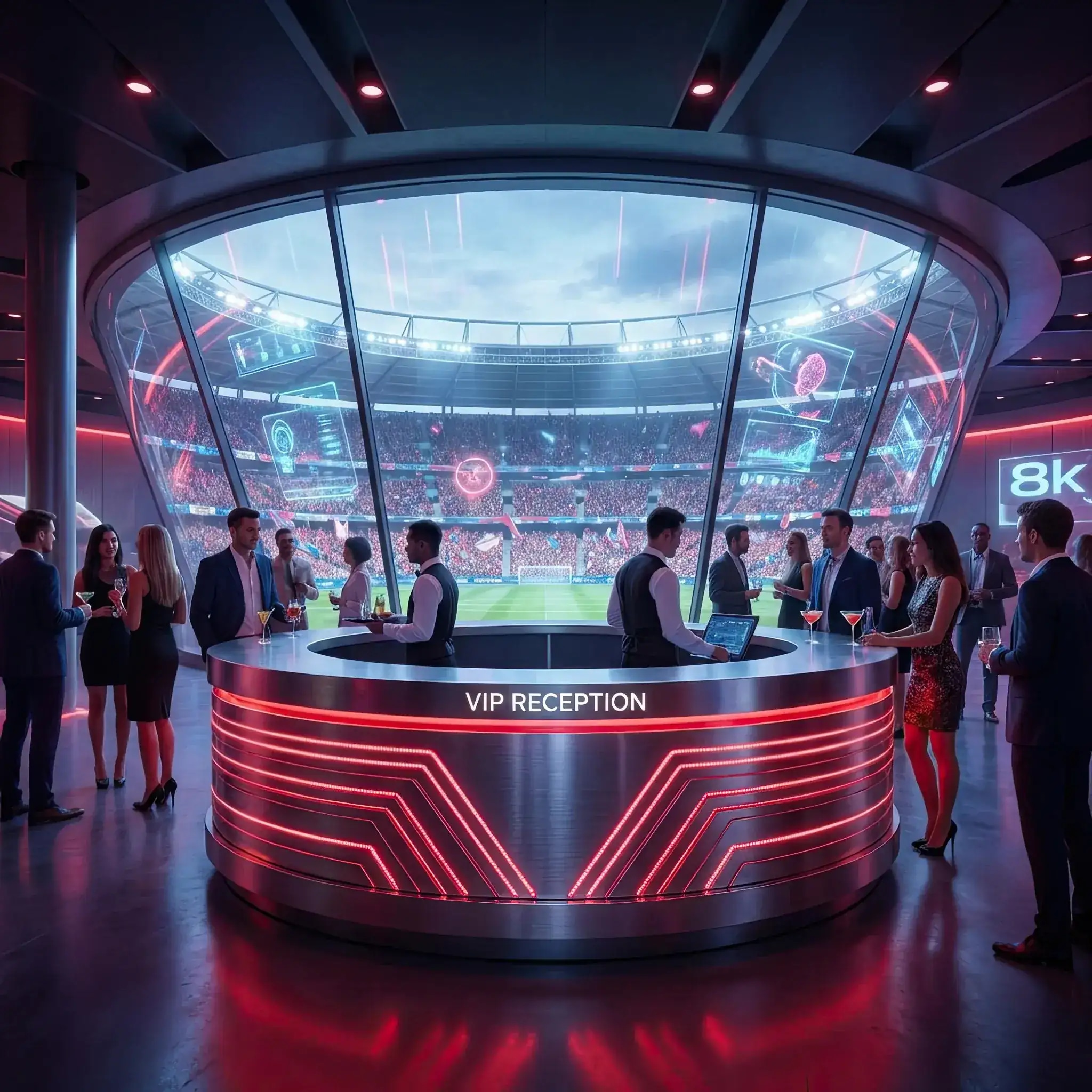 Архитектура и дизайн: Футуристичный приемная в VIP-зоне стадиона с динамической подсветкой в цветах клуба