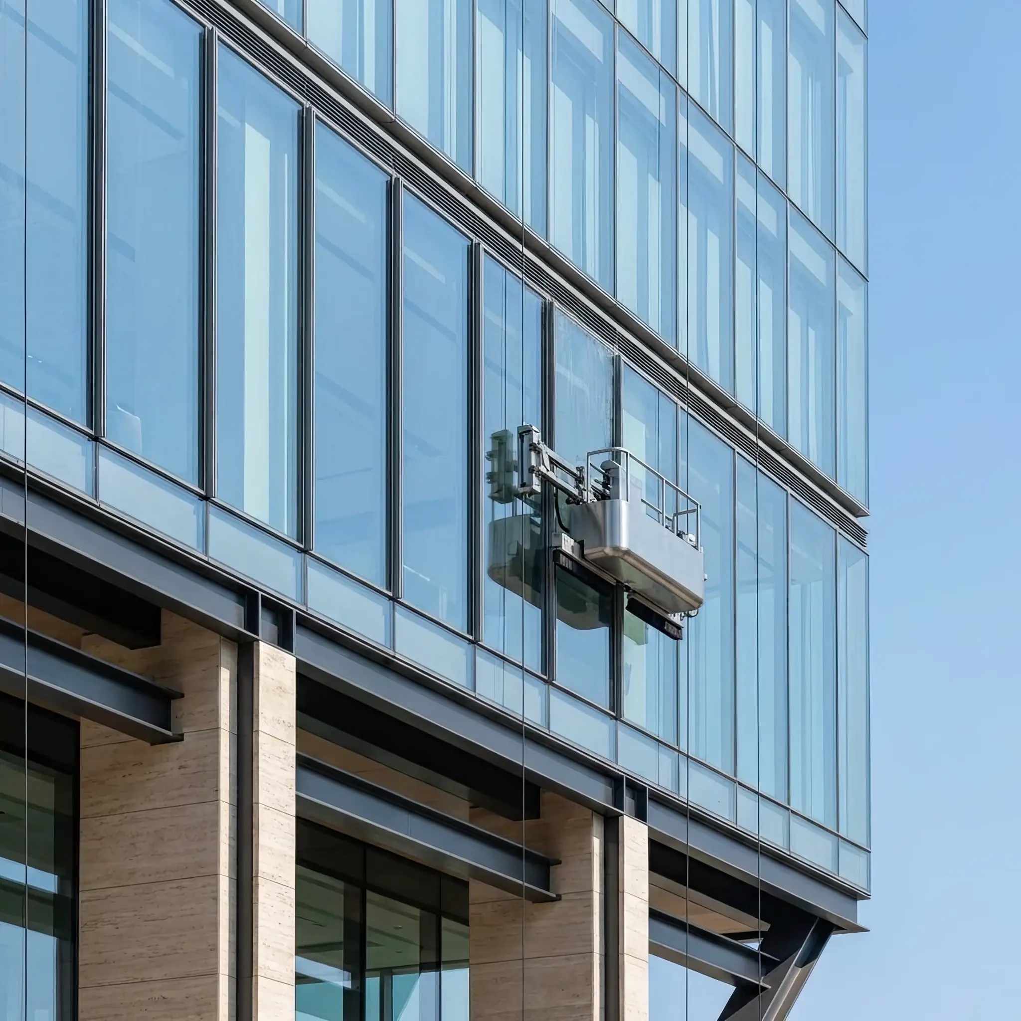 Архитектура и дизайн: Специалист проводит ультразвуковую очистку швов на мраморной стойке приемная