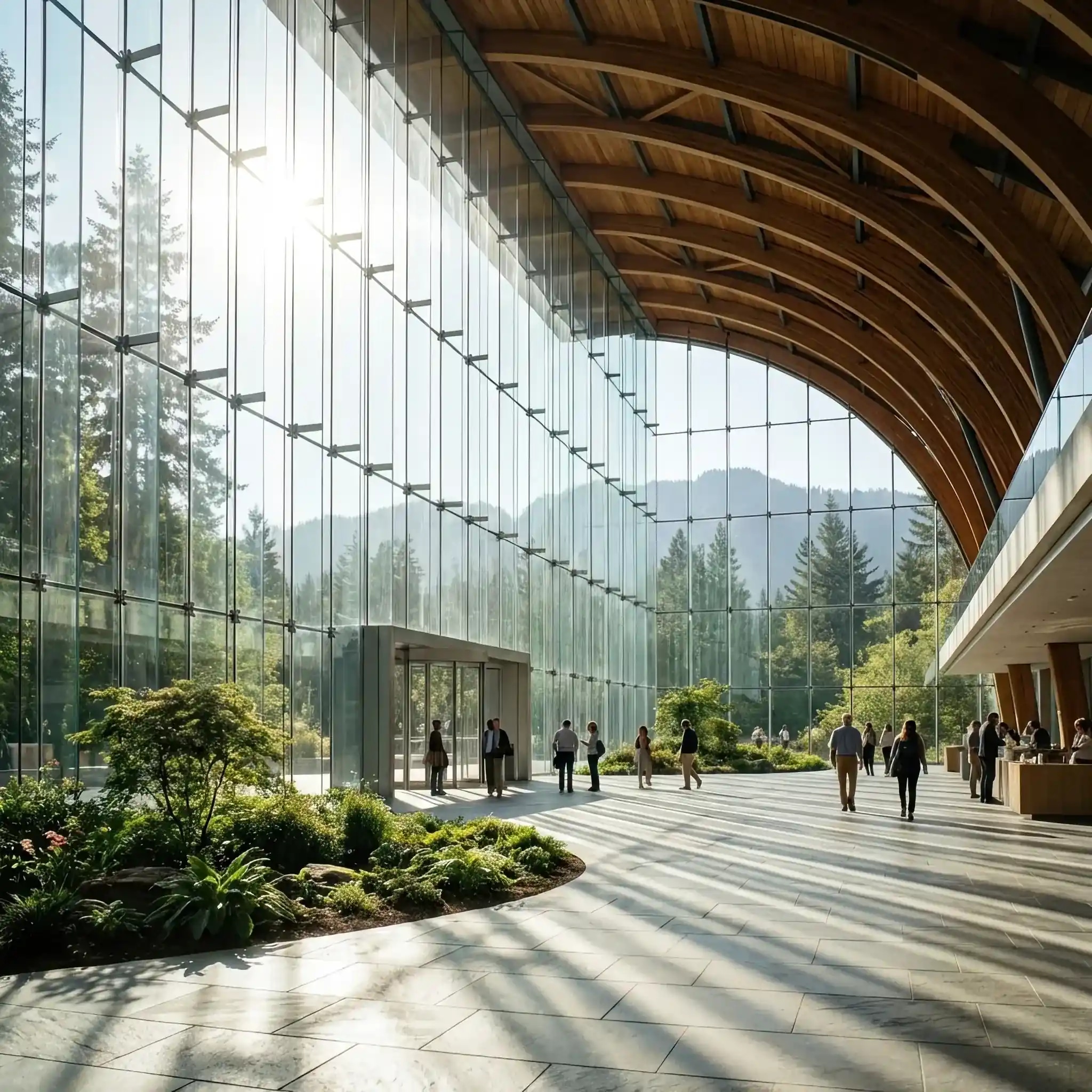 Архитектура и дизайн: Фасад вестибюль, остекленный прозрачной керамикой, обладающей идеальной чистотой и невероятной прочностью