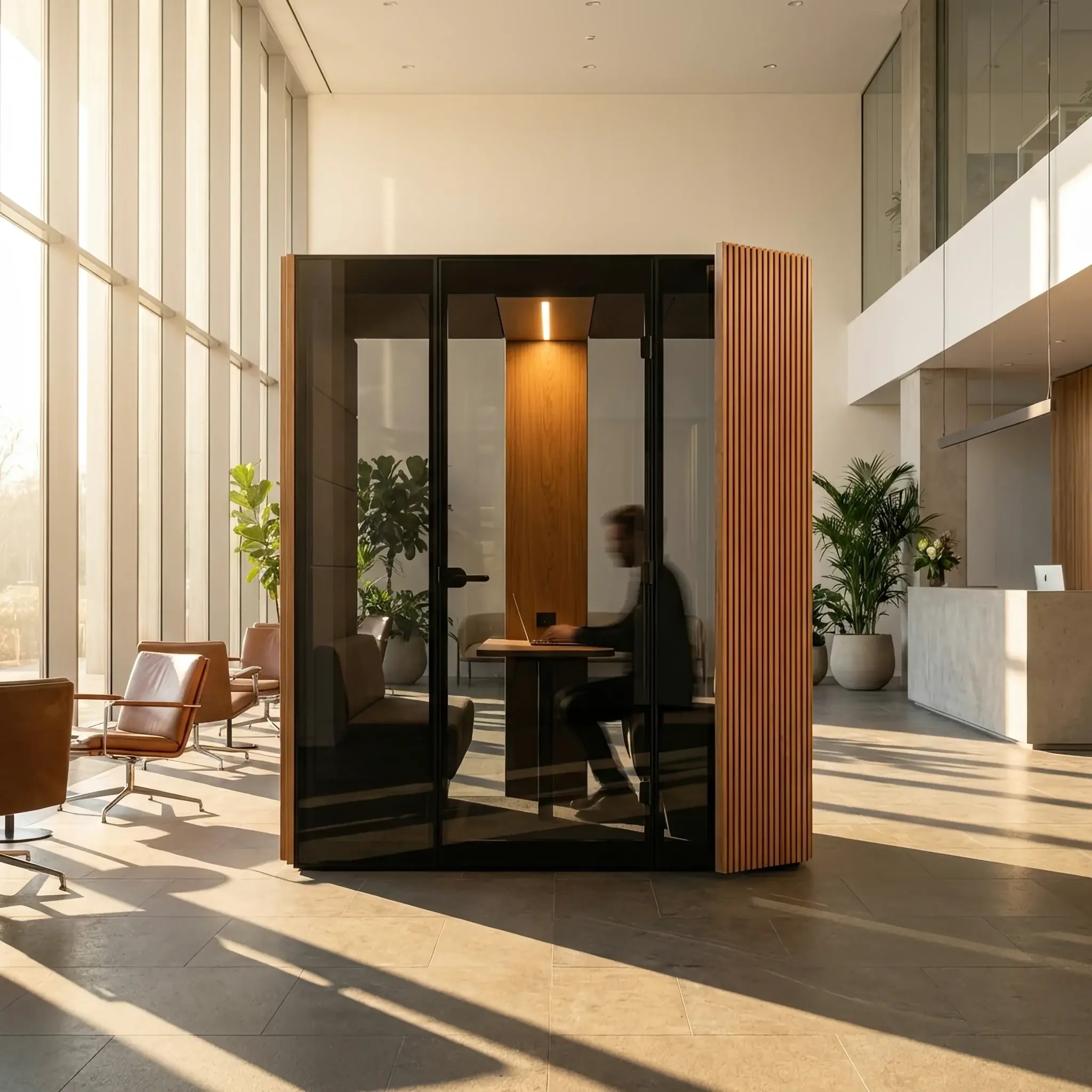 Архитектура и дизайн: Масштабная зеленая стена за белой мраморной стойкой приемная в современной клинике