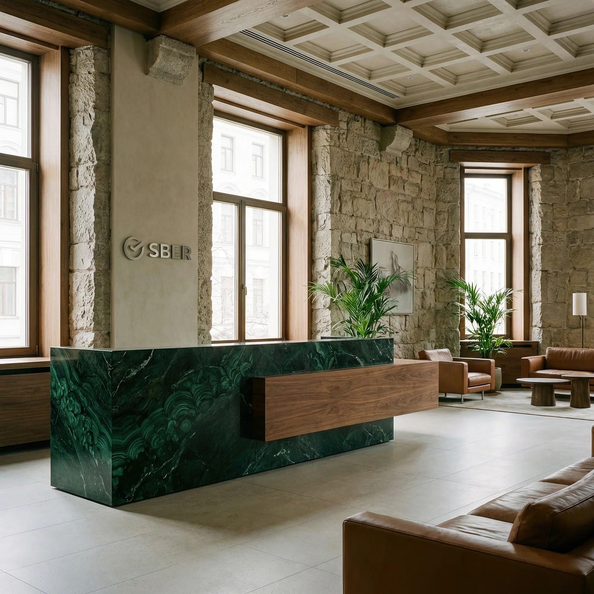 Стойка ресепшен для флагманского отделения Сбербанка - ОФИС