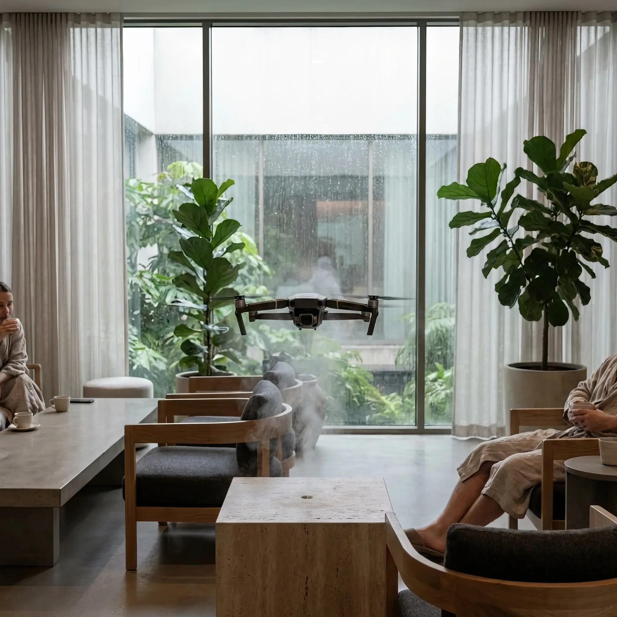 Архитектура и дизайн: Рой дронов-регенерации преобразует углекислый газ в чистый кислород в центре переполненного атриума