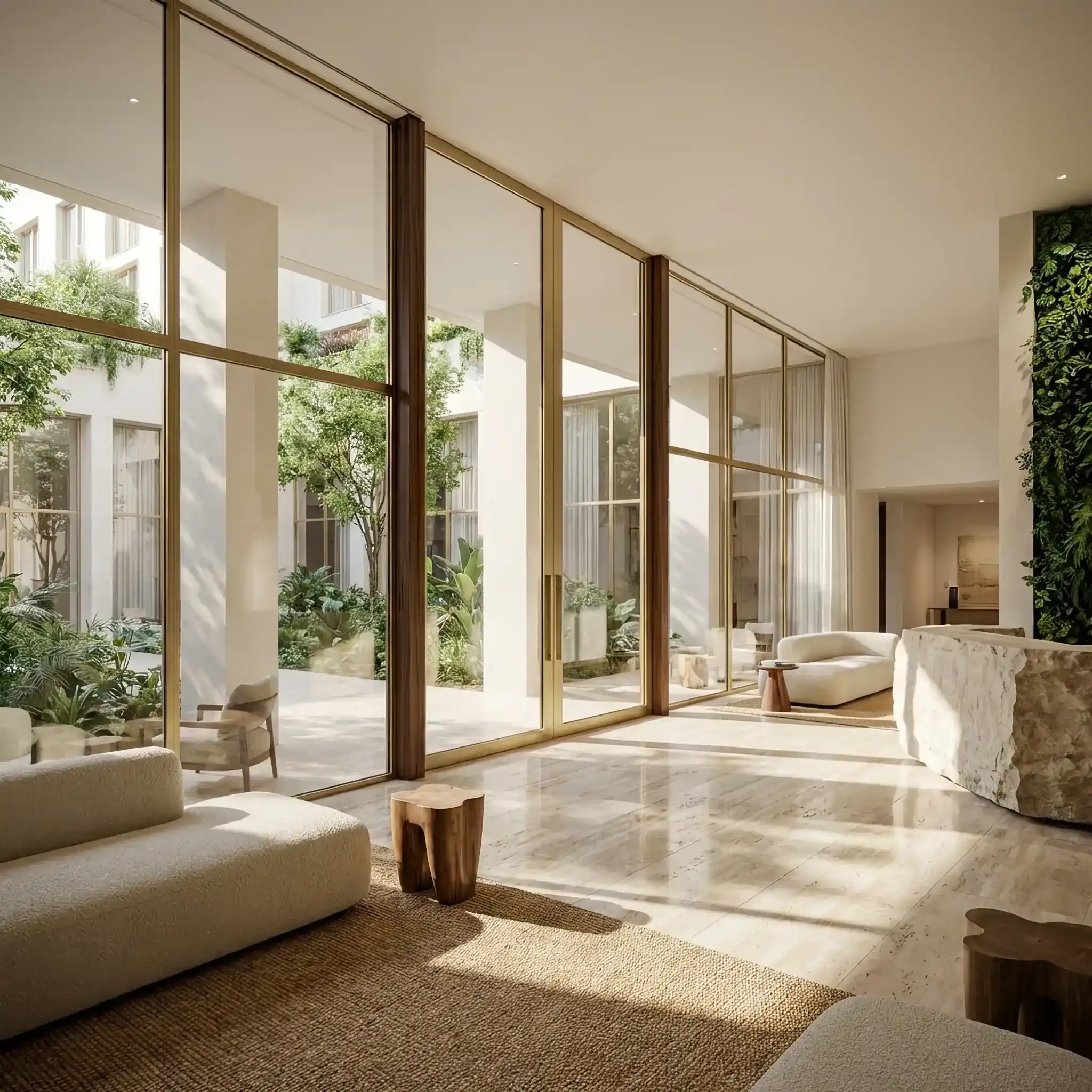 Архитектура и дизайн: Панорамное остекление вестибюль огромной площади без видимых рам и опор, благодаря невероятной прочности графенового стекла