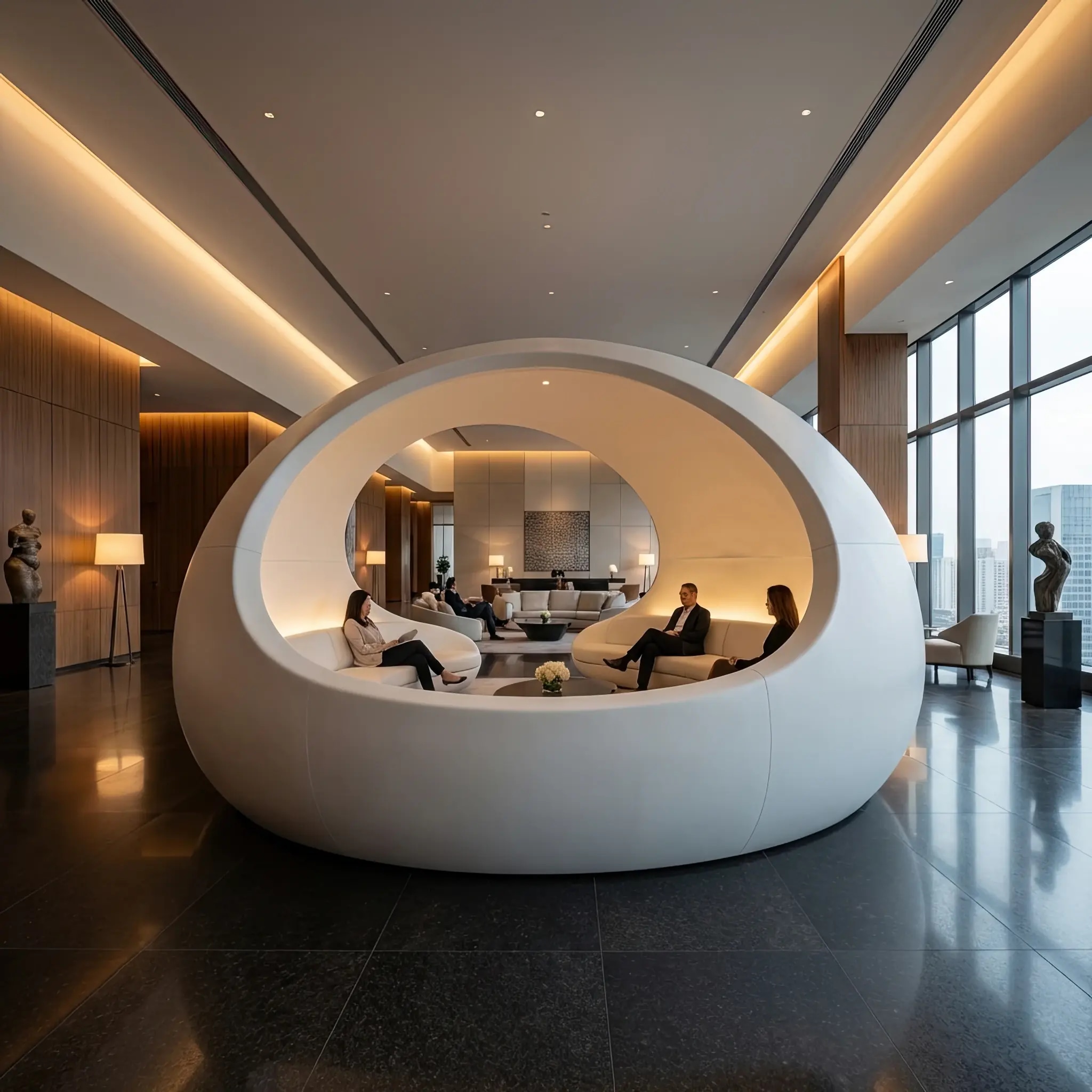 Архитектура и дизайн: Дизайнерская капсула для отдыха в вестибюль под защитой нано-покрытия, сохраняющего мягкость и блеск поверхности