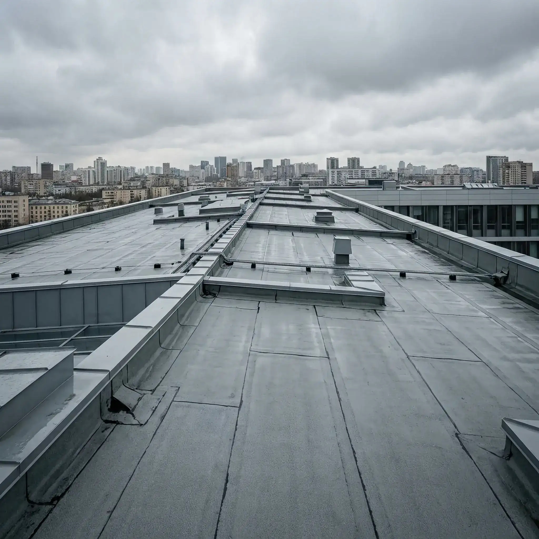 Архитектура и дизайн: Макросъемка поверхности кровли вестибюль, где микротрещина заполняется герметизирующим составом, выделяющимся из нано-капсул